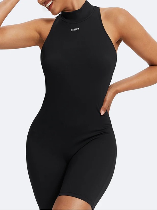 BetterMe Pants - Black Sleeveless High-Neck Romper Jumpsuit
